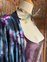 Load image into Gallery viewer, Tie dye wrap kimono|Bamboo jersey| Bell sleeves| black and blue