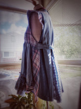 Load image into Gallery viewer, OOAK upcycled patchwork denim and flannel plaid babydoll reworked tunic size small medium