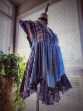 Load image into Gallery viewer, OOAK upcycled patchwork denim and flannel plaid babydoll reworked tunic size small medium