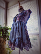 Load image into Gallery viewer, OOAK upcycled patchwork denim and flannel plaid babydoll reworked tunic size small medium