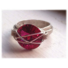 Load image into Gallery viewer, Fuchsia Swarovski Statement ring in silver - Up-cycled clothing by Andrea Durham Designs