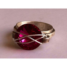 Load image into Gallery viewer, Fuchsia Swarovski Statement ring in silver - Up-cycled clothing by Andrea Durham Designs