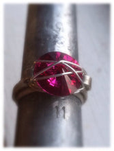 Load image into Gallery viewer, Fuchsia Swarovski Statement ring in silver - Up-cycled clothing by Andrea Durham Designs