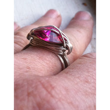 Load image into Gallery viewer, Fuchsia Swarovski Statement ring in silver - Up-cycled clothing by Andrea Durham Designs