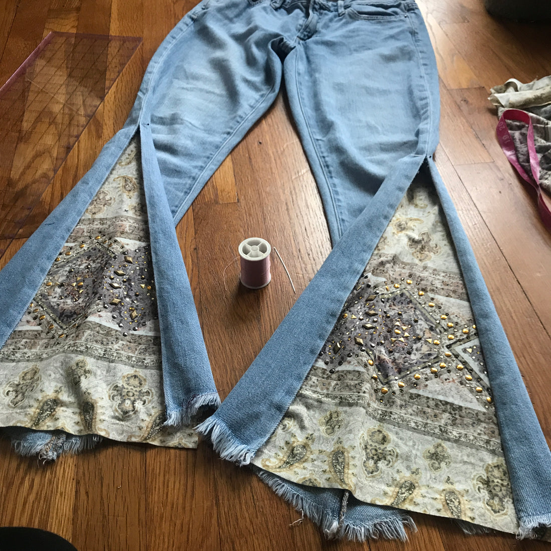 DIY Hand sewn bell bottom jeans