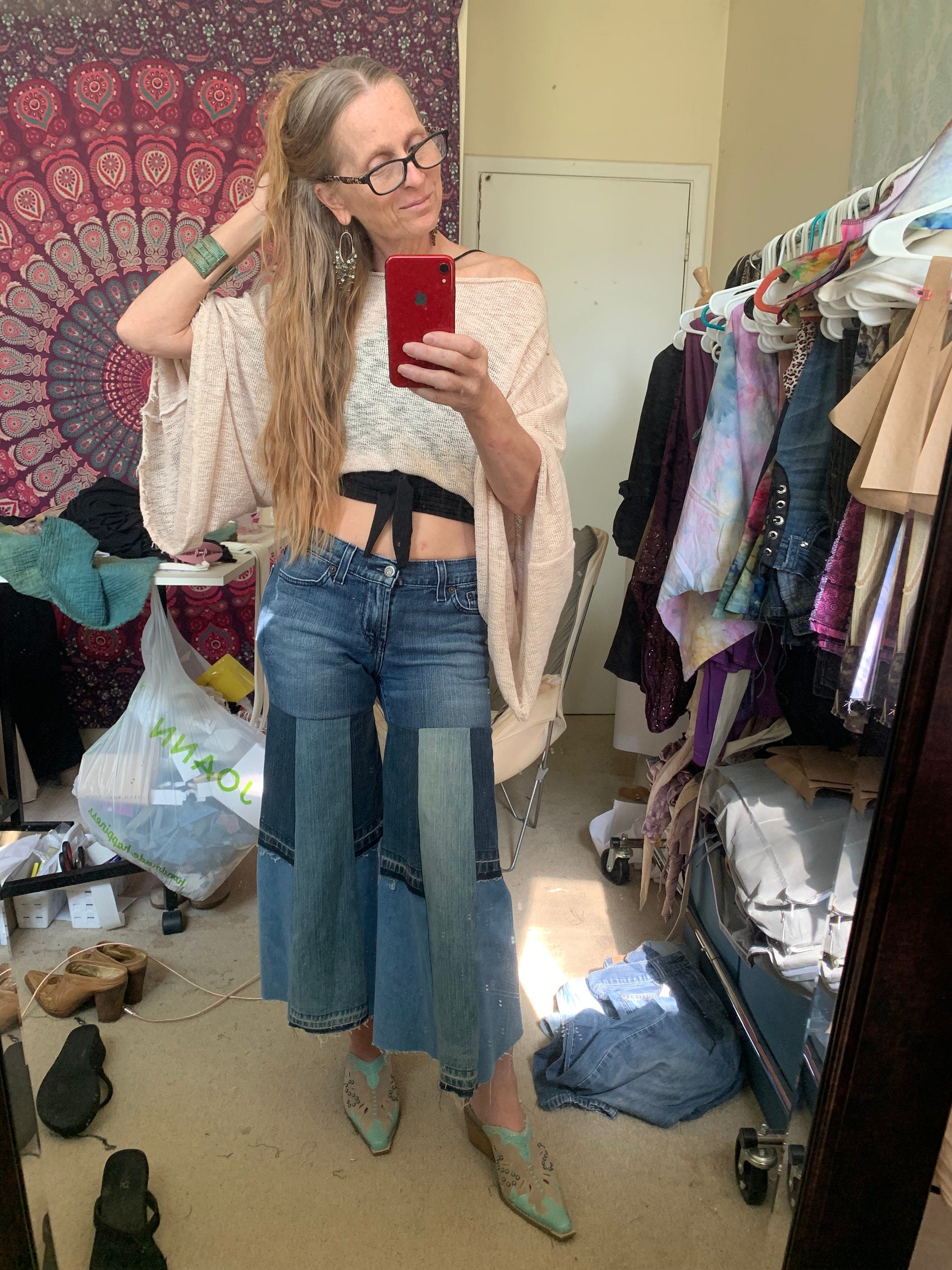 Patchwork capris jeans