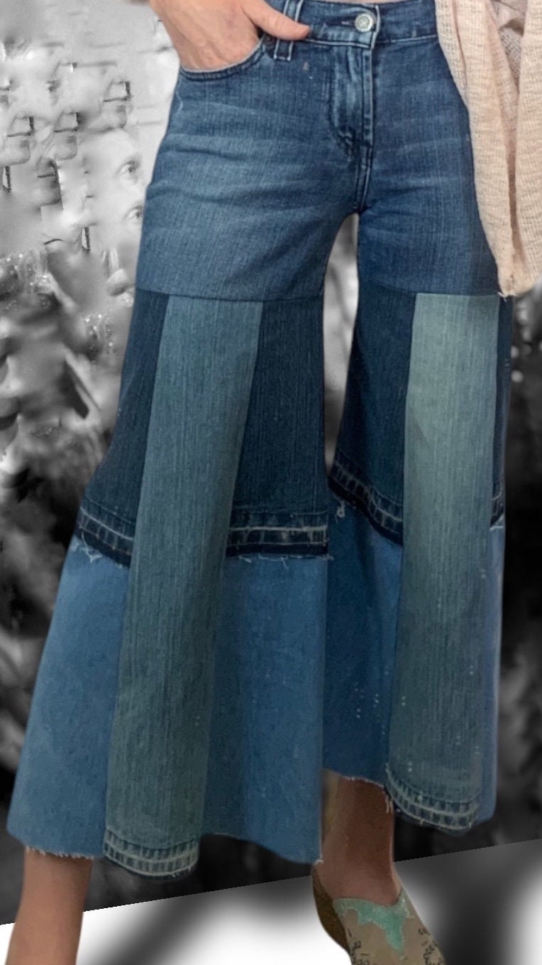 Patchwork capris jeans